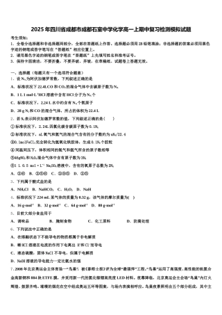 2025年四川省成都市成都石室中学化学高一上期中复习检测模拟试题含解析