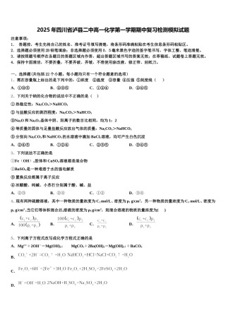 2025年四川省泸县二中高一化学第一学期期中复习检测模拟试题含解析