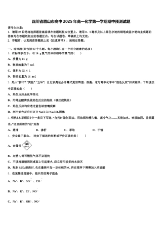 四川省眉山市高中2025年高一化学第一学期期中预测试题含解析
