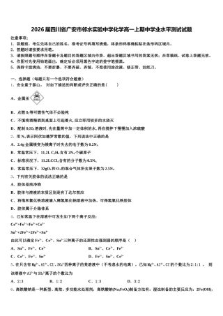 2026届四川省广安市邻水实验中学化学高一上期中学业水平测试试题含解析