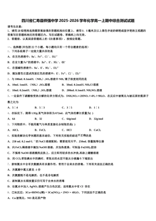 四川省仁寿县铧强中学2025-2026学年化学高一上期中综合测试试题含解析