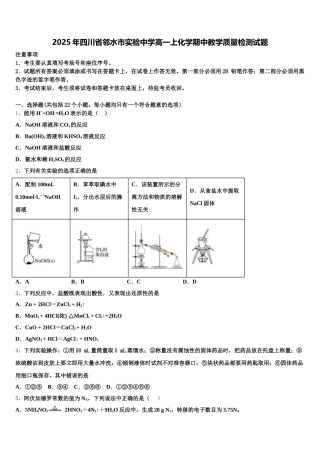 2025年四川省邻水市实验中学高一上化学期中教学质量检测试题含解析