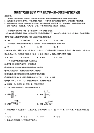 四川省广元外国语学校2026届化学高一第一学期期中复习检测试题含解析