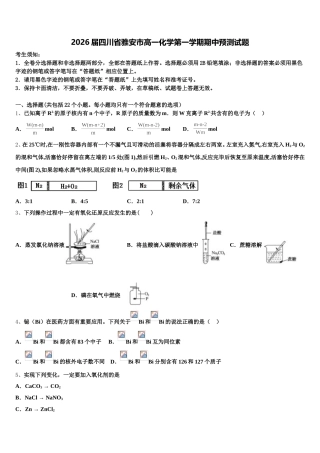 2026届四川省雅安市高一化学第一学期期中预测试题含解析