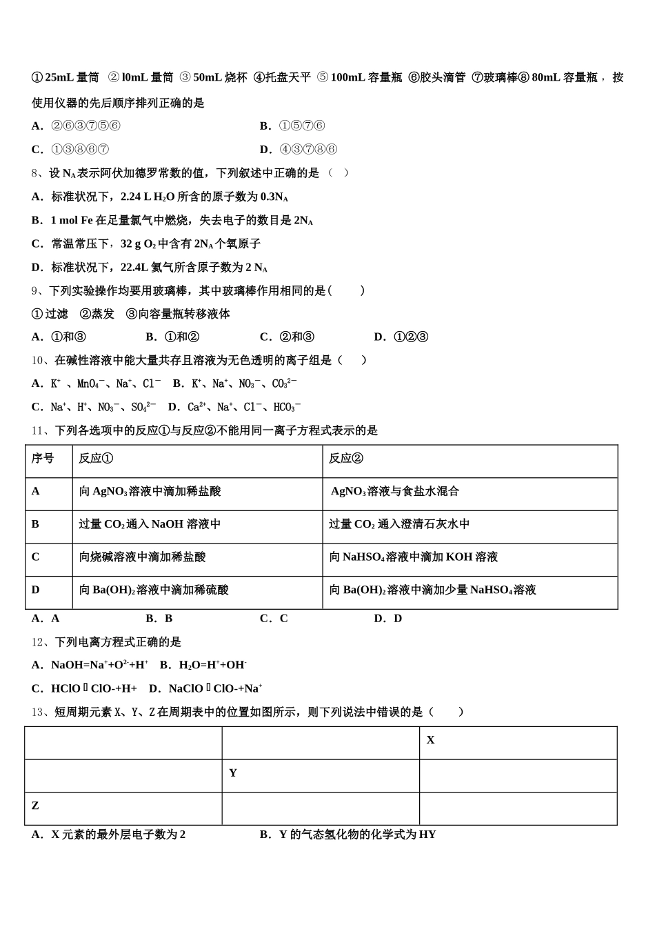 2025-2026学年四川省成都市经开区实验中学化学高一第一学期期中学业水平测试试题含解析_第2页