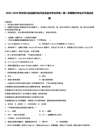 2025-2026学年四川省成都市经开区实验中学化学高一第一学期期中学业水平测试试题含解析