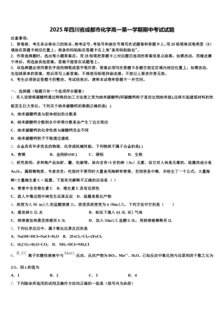 2025年四川省成都市化学高一第一学期期中考试试题含解析