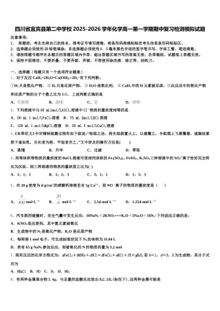 四川省宜宾县第二中学校2025-2026学年化学高一第一学期期中复习检测模拟试题含解析