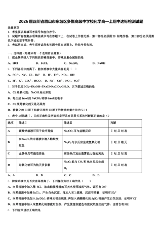 2026届四川省眉山市东坡区多悦高级中学校化学高一上期中达标检测试题含解析