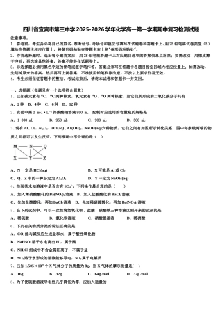 四川省宜宾市第三中学2025-2026学年化学高一第一学期期中复习检测试题含解析