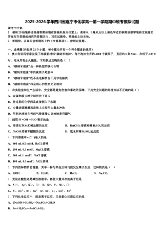 2025-2026学年四川省遂宁市化学高一第一学期期中统考模拟试题含解析
