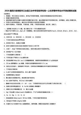 2026届四川省绵阳市三台县三台中学实验学校高一上化学期中学业水平测试模拟试题含解析