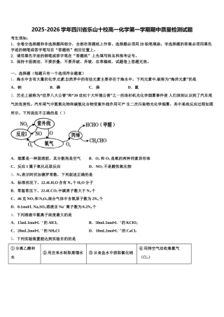 2025-2026学年四川省乐山十校高一化学第一学期期中质量检测试题含解析