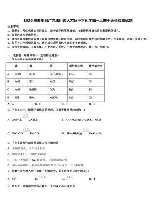 2026届四川省广元市川师大万达中学化学高一上期中达标检测试题含解析