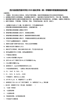 四川省武胜烈面中学校2026届化学高一第一学期期中质量跟踪监视试题含解析