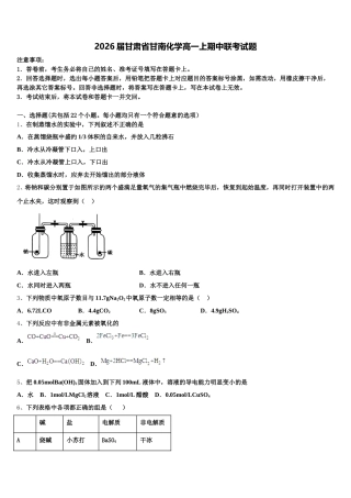 2026届甘肃省甘南化学高一上期中联考试题含解析