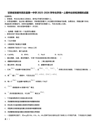 甘肃省张掖市民乐县第一中学2025-2026学年化学高一上期中达标检测模拟试题含解析
