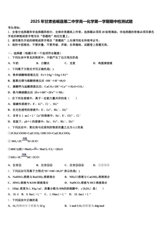 2025年甘肃省岷县第二中学高一化学第一学期期中检测试题含解析