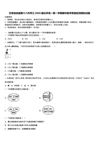 甘肃省武威第十八中学三2026届化学高一第一学期期中教学质量检测模拟试题含解析
