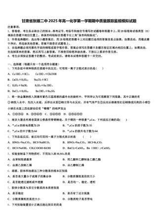 甘肃省张掖二中2025年高一化学第一学期期中质量跟踪监视模拟试题含解析