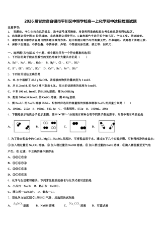 2026届甘肃省白银市平川区中恒学校高一上化学期中达标检测试题含解析