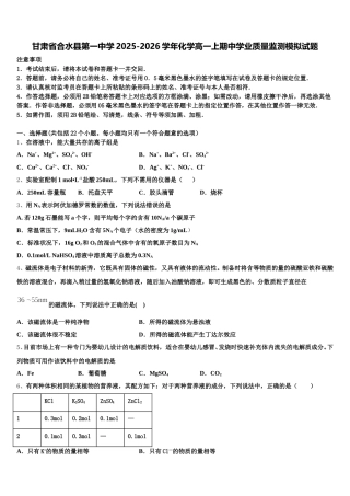 甘肃省合水县第一中学2025-2026学年化学高一上期中学业质量监测模拟试题含解析