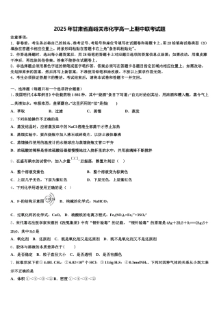 2025年甘肃省嘉峪关市化学高一上期中联考试题含解析