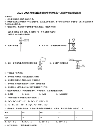 2025-2026学年白银市重点中学化学高一上期中考试模拟试题含解析
