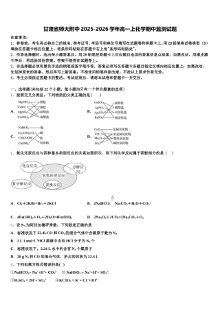甘肃省师大附中2025-2026学年高一上化学期中监测试题含解析