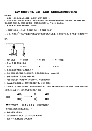 2025年甘肃省武山一中高一化学第一学期期中学业质量监测试题含解析