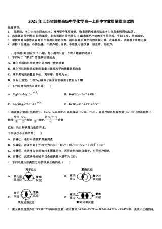 2025年江苏省赣榆高级中学化学高一上期中学业质量监测试题含解析
