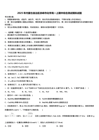 2025年内蒙古自治区赤峰市化学高一上期中综合测试模拟试题含解析