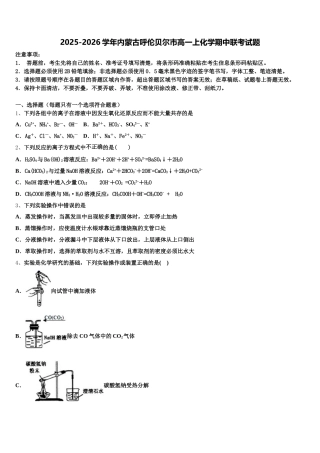 2025-2026学年内蒙古呼伦贝尔市高一上化学期中联考试题含解析
