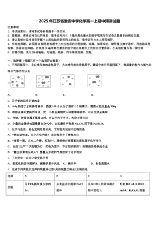 2025年江苏省淮安中学化学高一上期中预测试题含解析