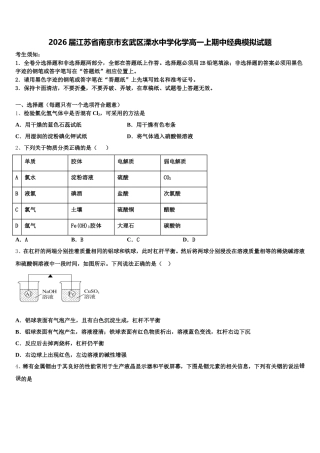 2026届江苏省南京市玄武区溧水中学化学高一上期中经典模拟试题含解析