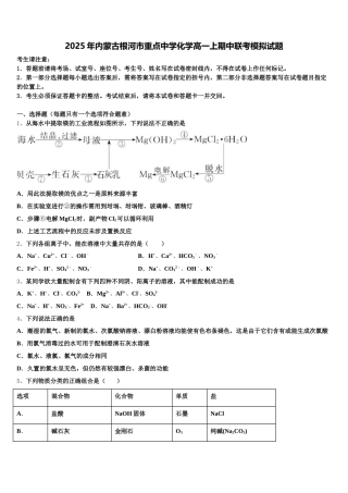 2025年内蒙古根河市重点中学化学高一上期中联考模拟试题含解析