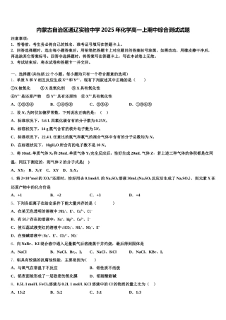 内蒙古自治区通辽实验中学2025年化学高一上期中综合测试试题含解析