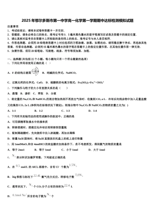 2025年鄂尔多斯市第一中学高一化学第一学期期中达标检测模拟试题含解析