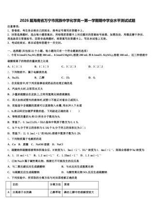 2026届海南省万宁市民族中学化学高一第一学期期中学业水平测试试题含解析