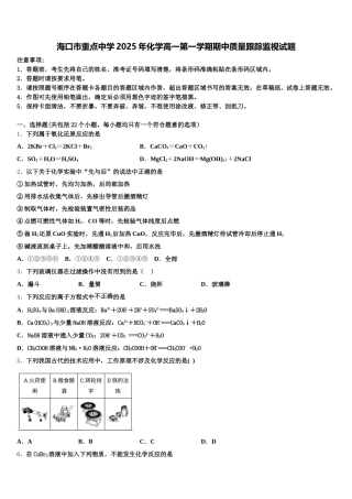 海口市重点中学2025年化学高一第一学期期中质量跟踪监视试题含解析