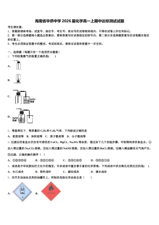 海南省华侨中学2026届化学高一上期中达标测试试题含解析