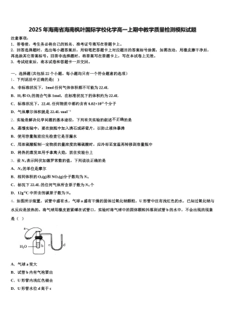 2025年海南省海南枫叶国际学校化学高一上期中教学质量检测模拟试题含解析