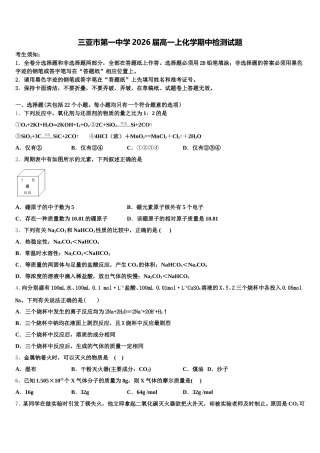三亚市第一中学2026届高一上化学期中检测试题含解析