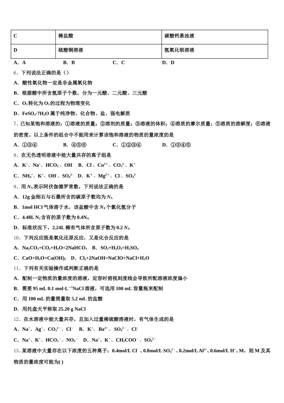 海南省儋州市八一中学2025年化学高一第一学期期中质量跟踪监视试题含解析_第2页