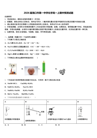 2026届海口市第一中学化学高一上期中预测试题含解析