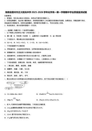 海南省儋州市正大阳光中学2025-2026学年化学高一第一学期期中学业质量监测试题含解析