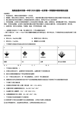 海南省儋州市第一中学2026届高一化学第一学期期中调研模拟试题含解析