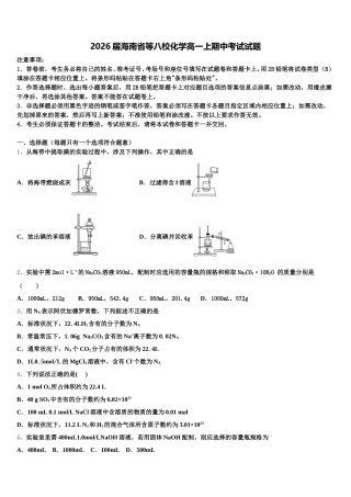 2026届海南省等八校化学高一上期中考试试题含解析