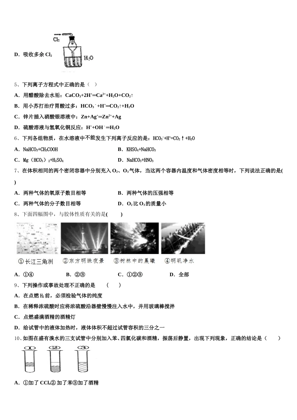 海南省万宁市民族中学2025年化学高一上期中综合测试模拟试题含解析_第2页