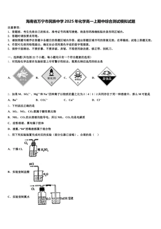 海南省万宁市民族中学2025年化学高一上期中综合测试模拟试题含解析